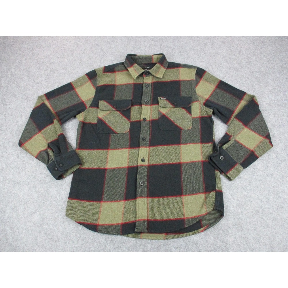 Brixton Shirt Mens Small Black Beige Plaid Flannel Twill Button Up Pockets